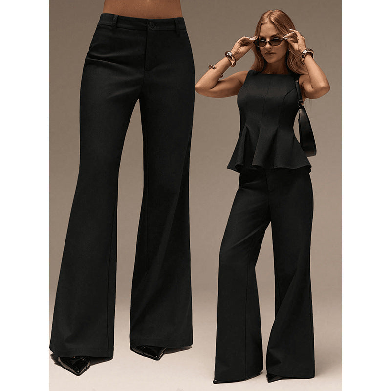 Top sin mangas de cuello cuadrado y pantalones de perna ancha para mujer