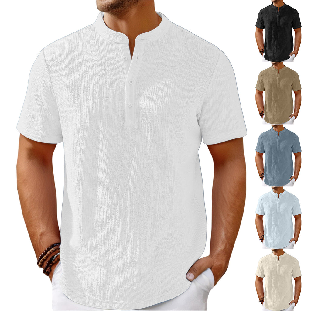 Camisa Henley de rayas de lino de algodón retro para hombre
