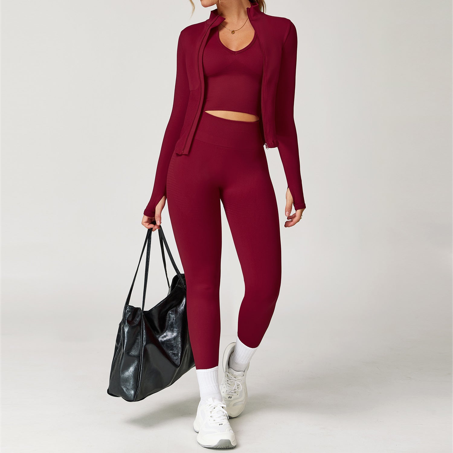 Conjunto de yoga Racerback sin costuras con cintura acanalada