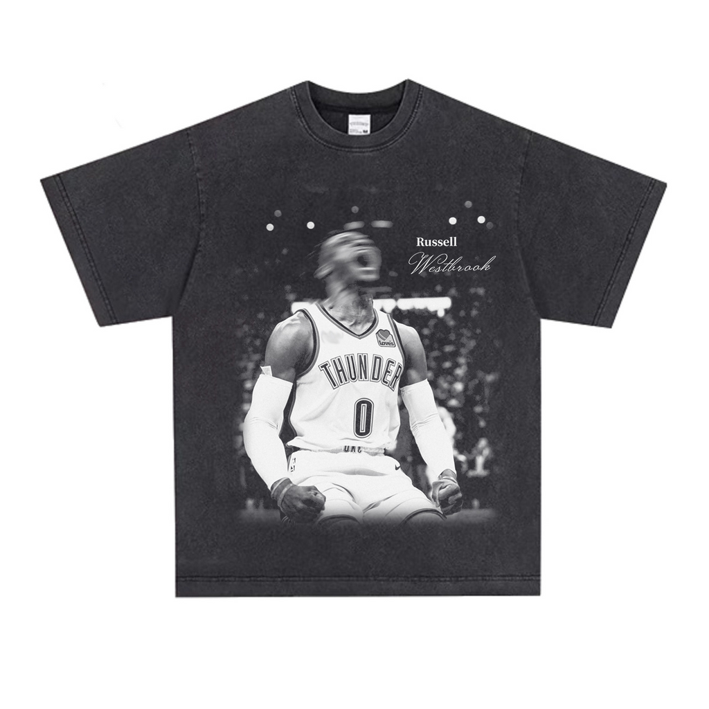 Camiseta de algodón extragrande con estampado de baloncesto retro