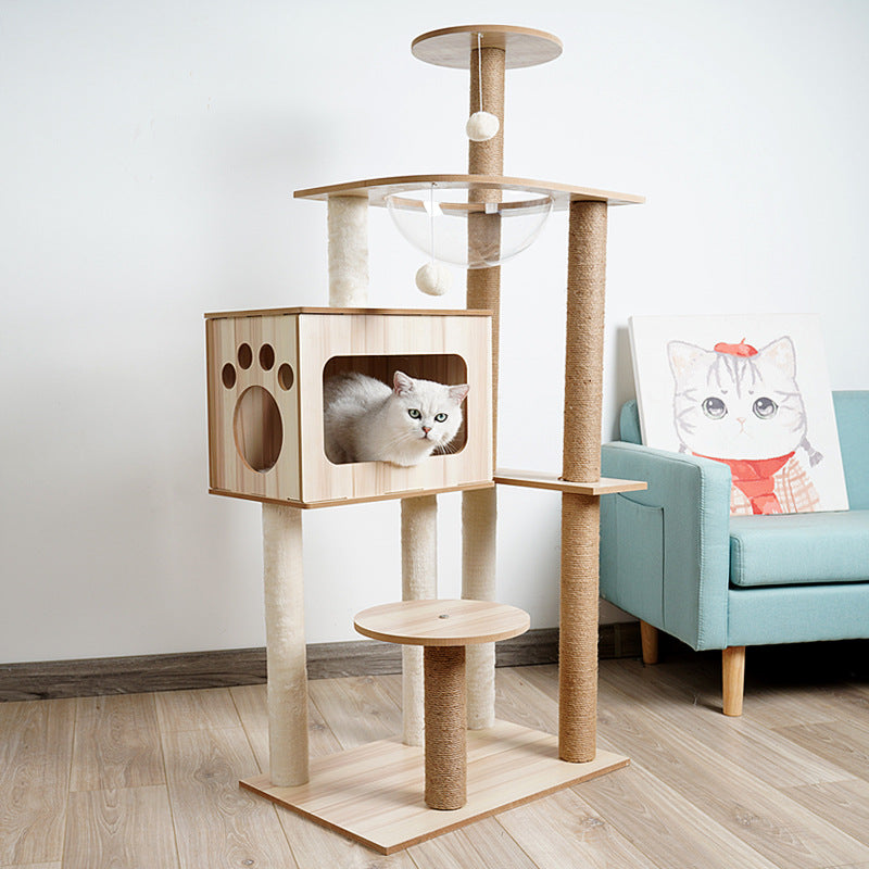 Torre para gatos con postes rascadores y cama