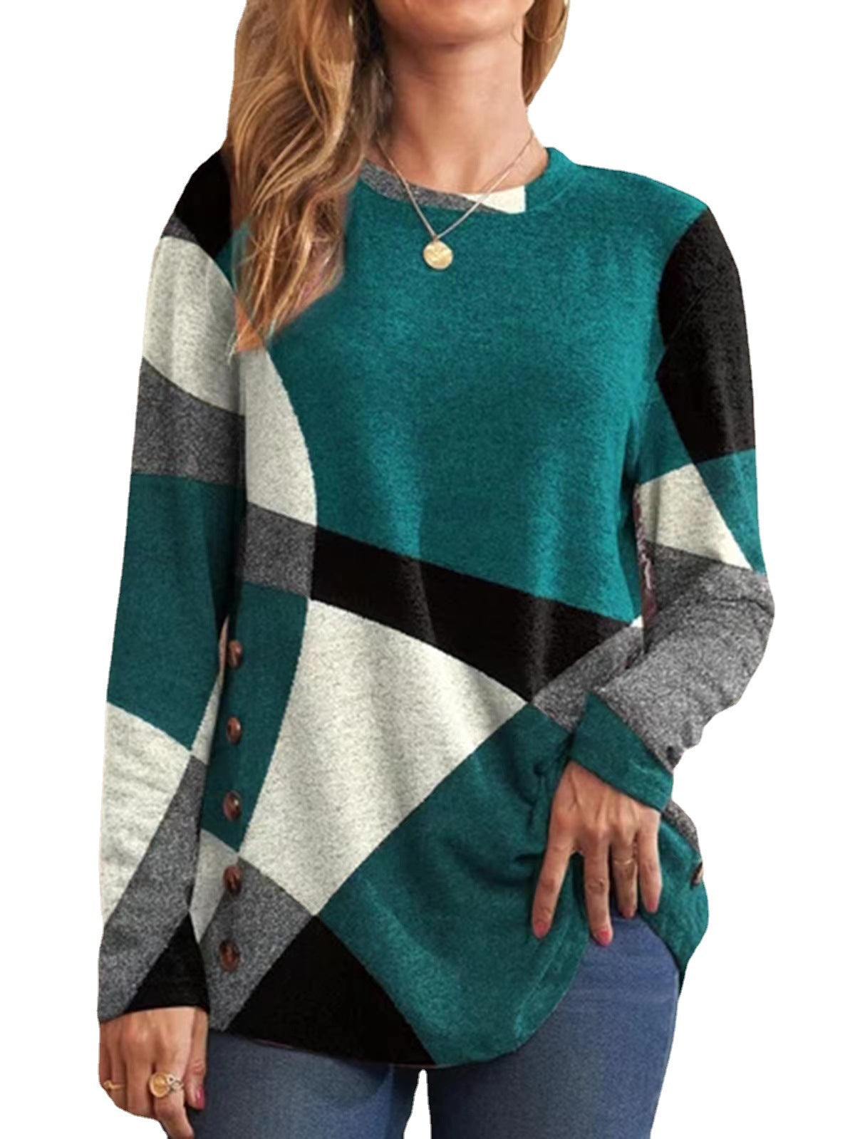 Camiseta de algodón con estampado geométrico para mujer