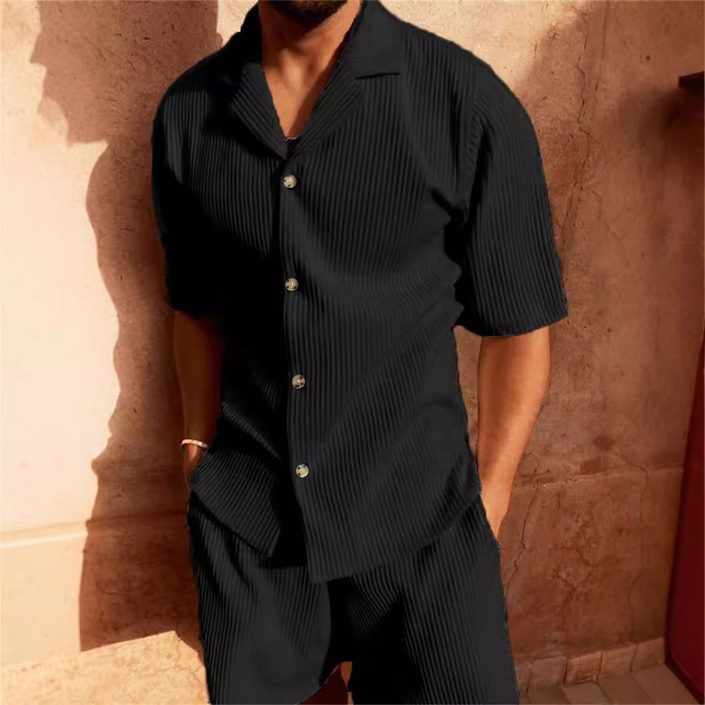 Corduroy Lapel Shorts Set for Men