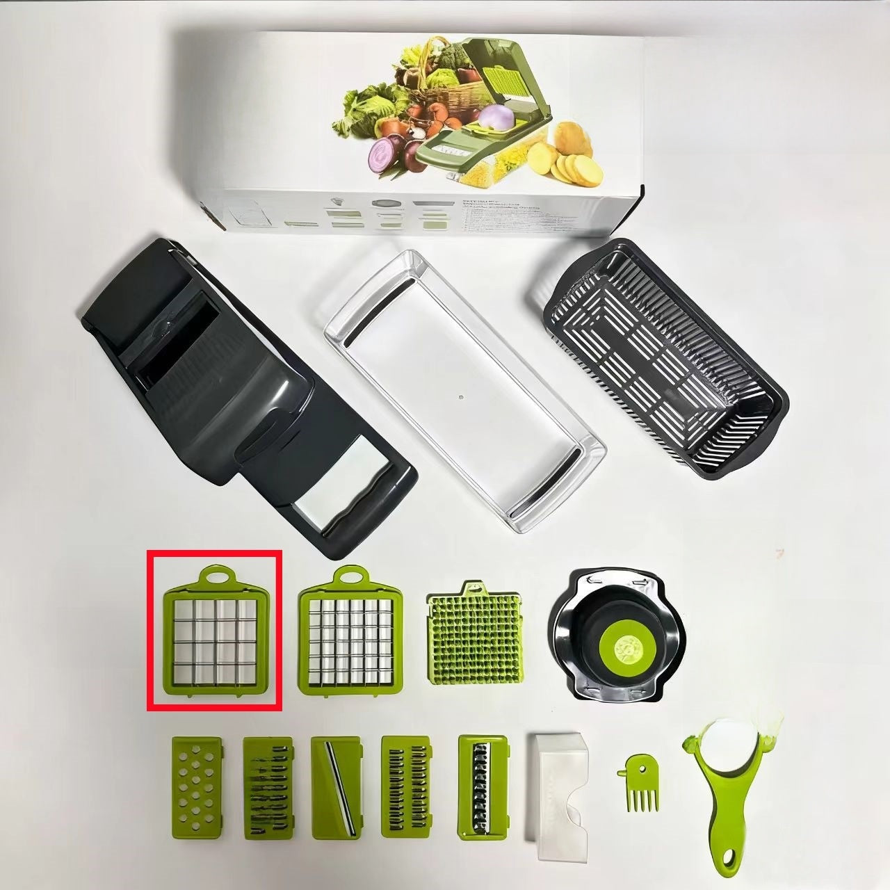 Nuevo cortador de verduras multifuncional transfronterizo Pelar, triturar, cortar en cubitos y cortar el juego de artefactos de cocina Rallador