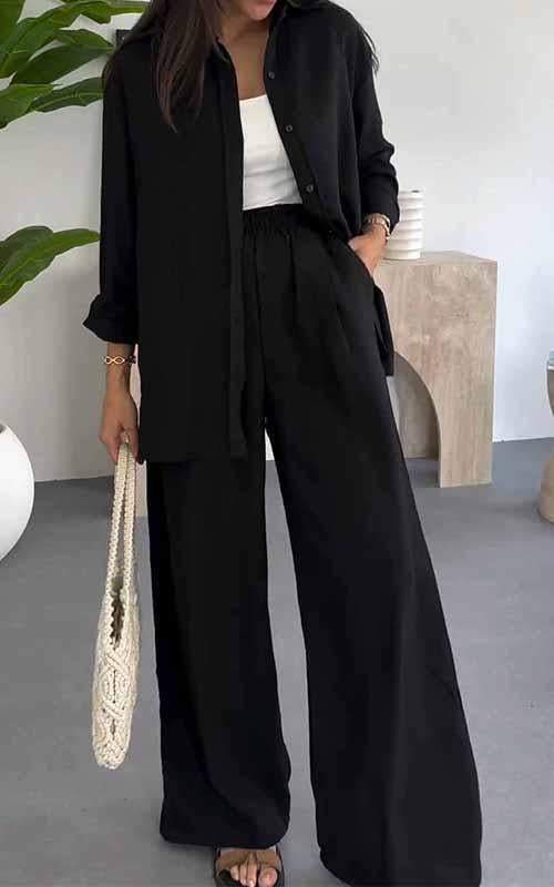 Conjunto de dos piezas de pantalones casuales de pierna ancha para mujer
