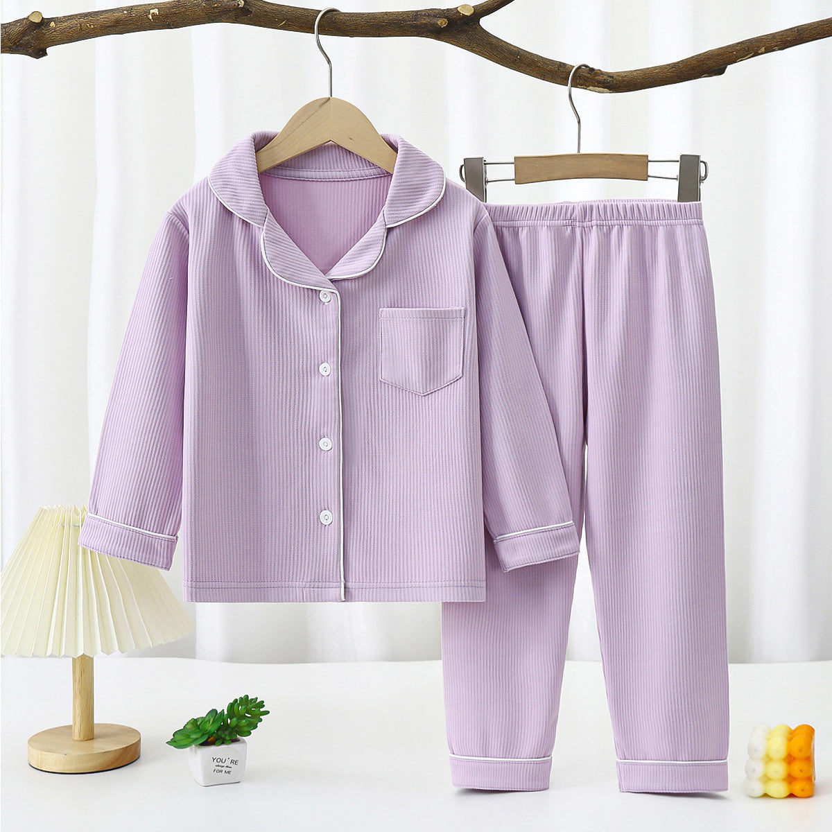 Conjunto de pijama de solapa de manga larga para niños