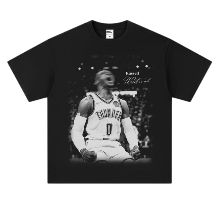 Camiseta de algodón extragrande con estampado de baloncesto retro