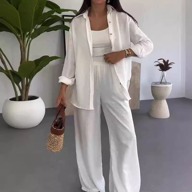 Conjunto de dos piezas de pantalones casuales de pierna ancha para mujer