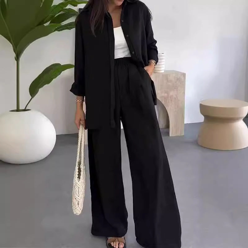 Conjunto de dos piezas de pantalones casuales de pierna ancha para mujer