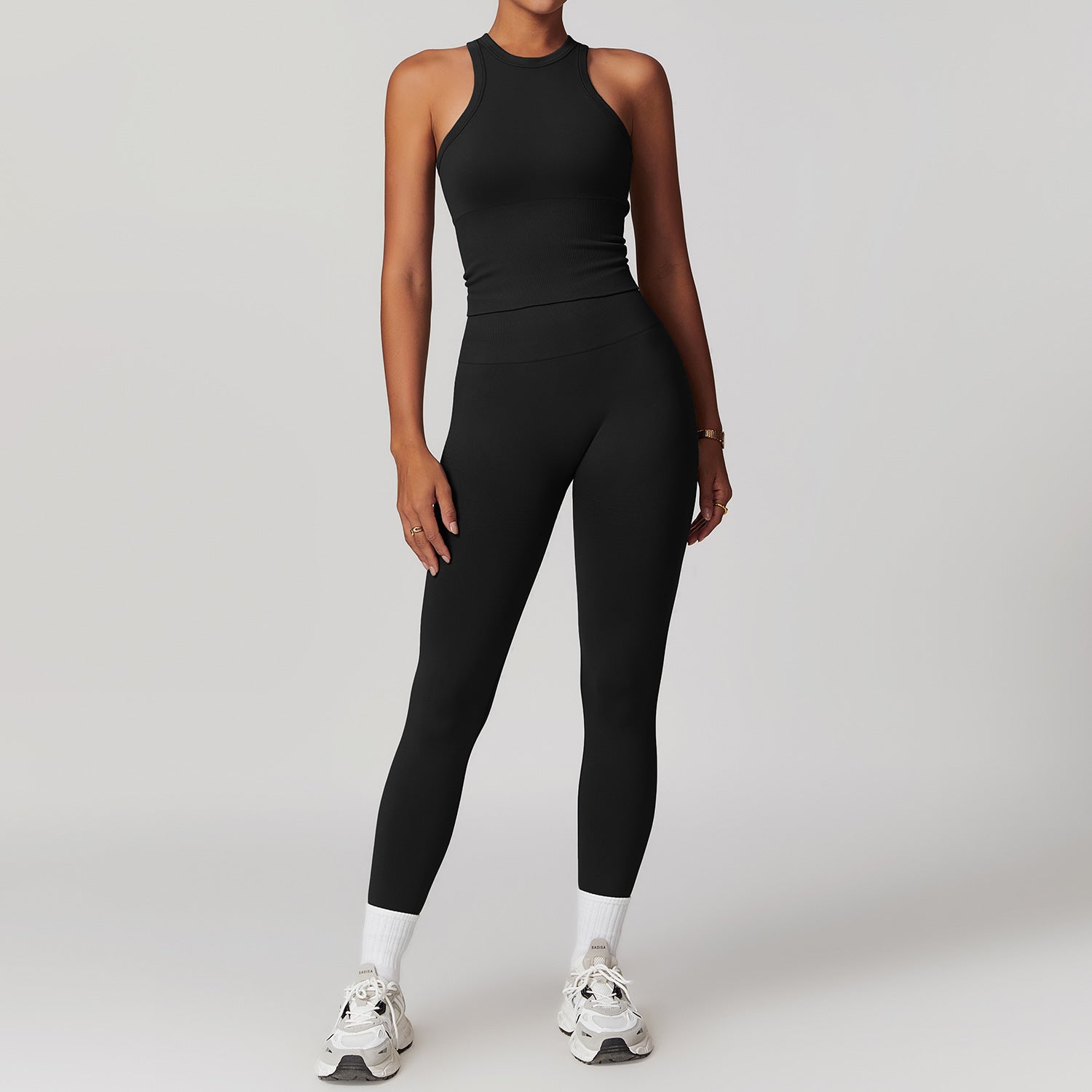 Conjunto de yoga Racerback sin costuras con cintura acanalada