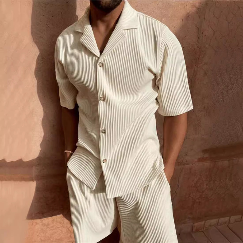 Corduroy Lapel Shorts Set for Men