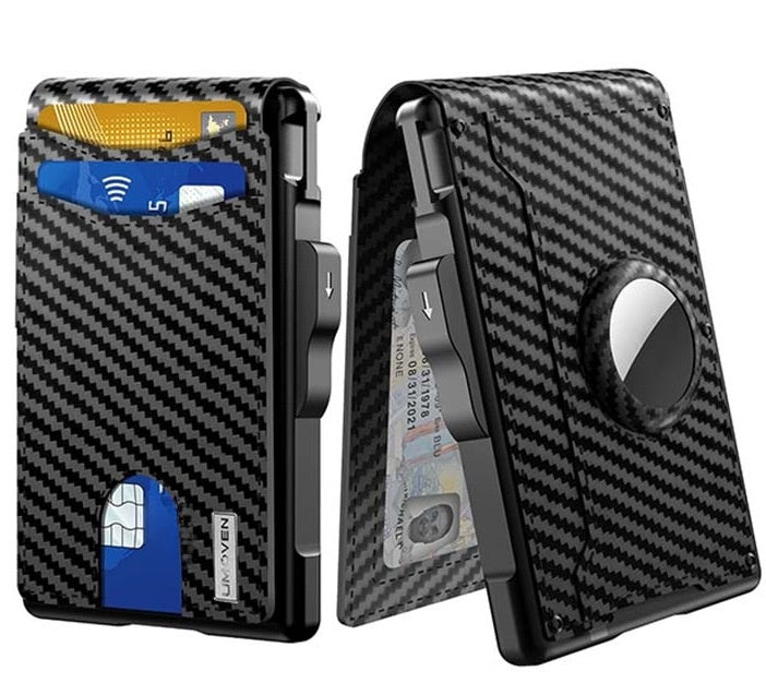 Cartera de fibra de carbono para hombre con ranura Airtag