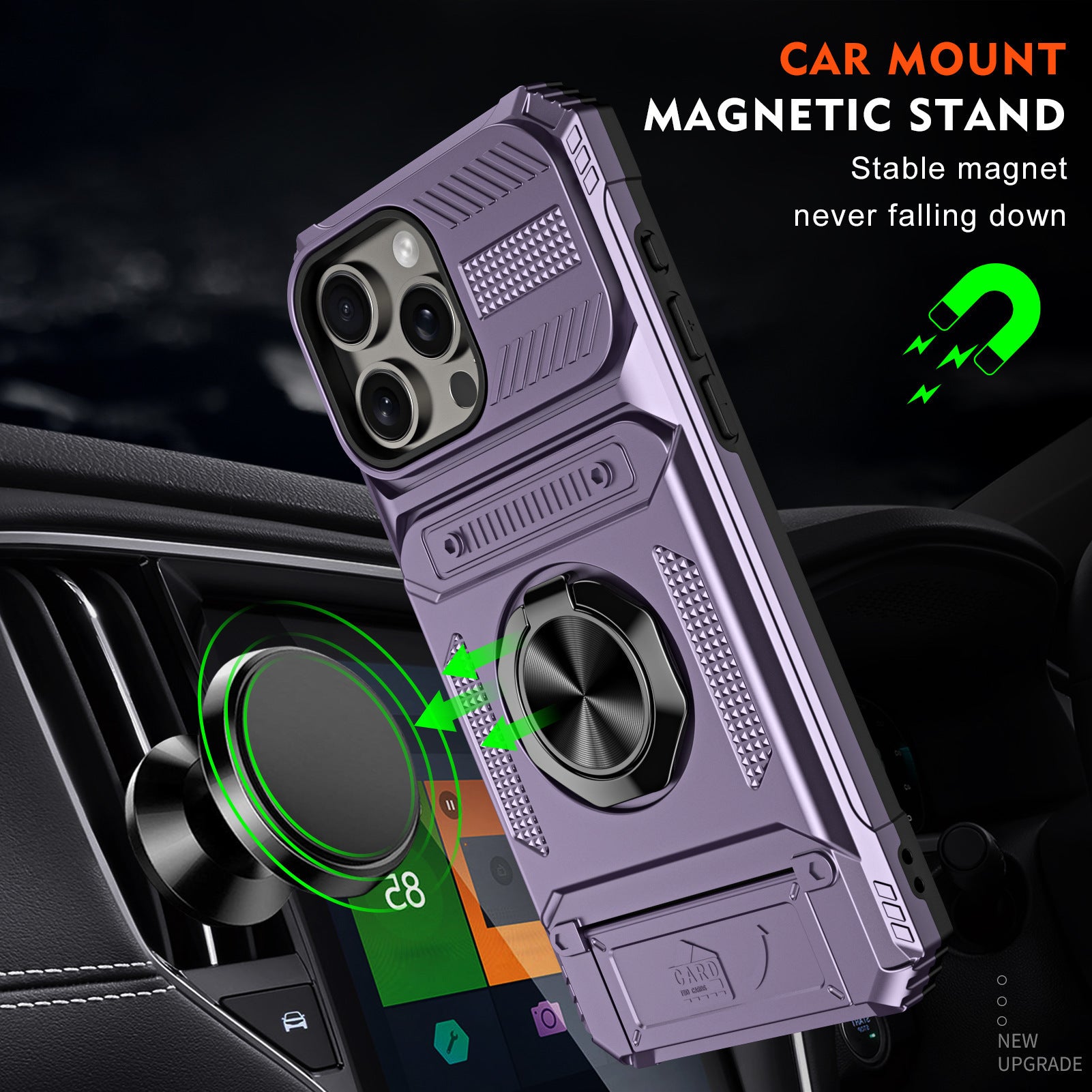 Funda magnética para teléfono con ranura para tarjeta y soporte para anillo