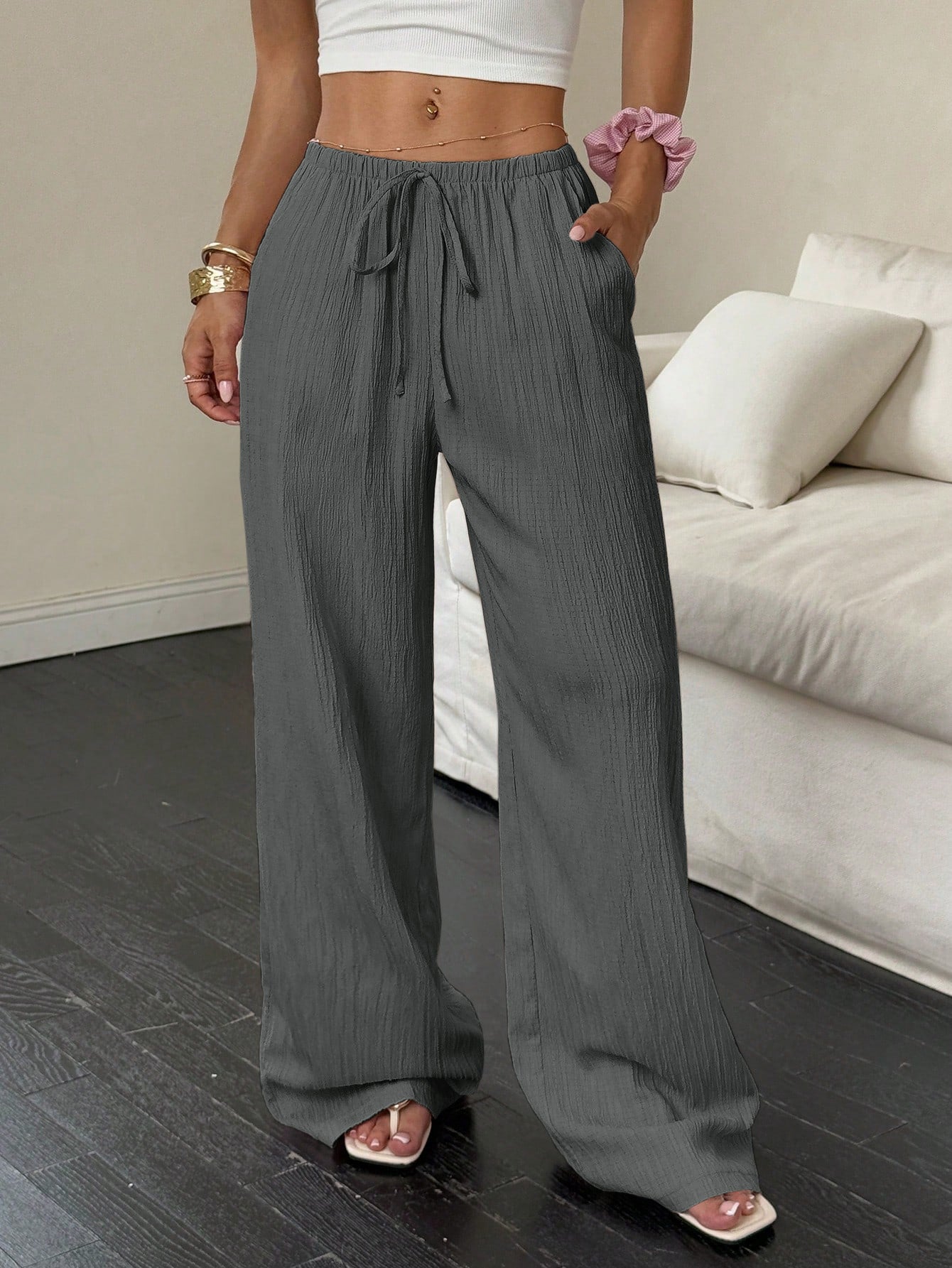 Pantalones casuales para mujer con bolsillos diagonales
