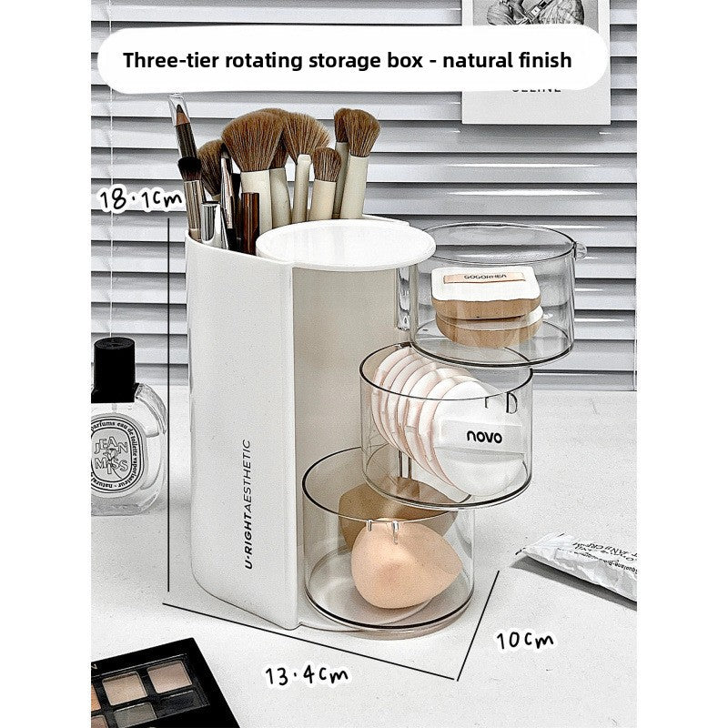 Organizador de brochas de maquillaje giratorio con almacenamiento de polvo