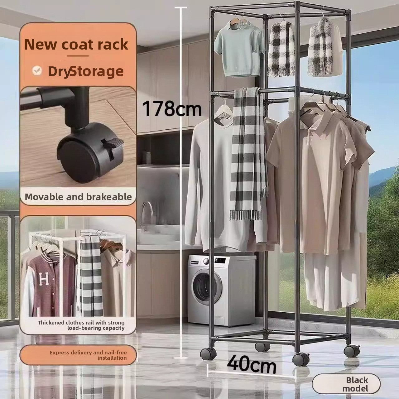Rotating Hexagonal Clothes Drying Rack with Wheels