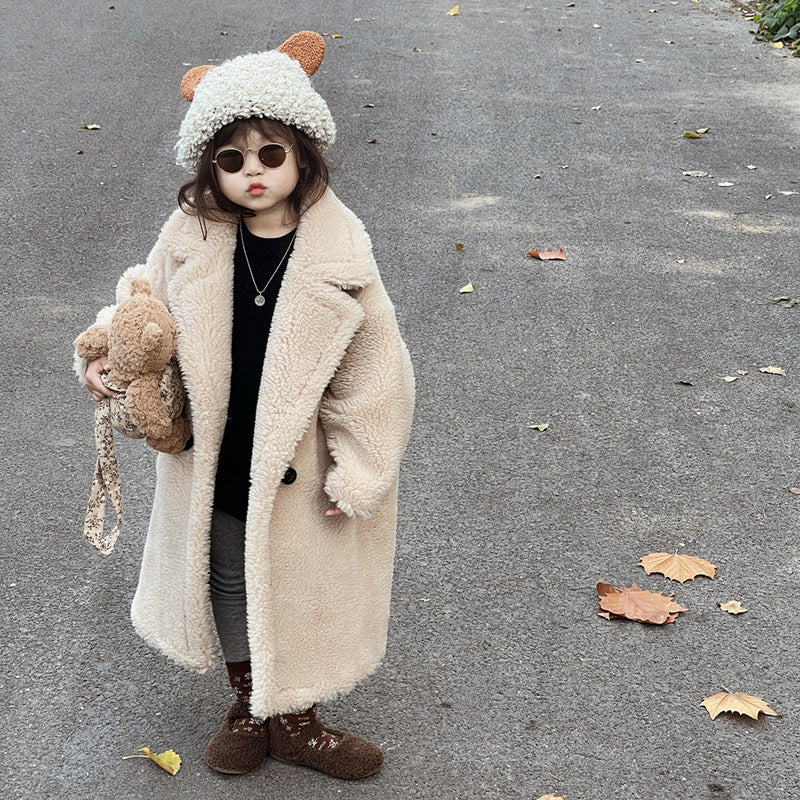 Abrigo de invierno de mezcla de lana de peluche para niños