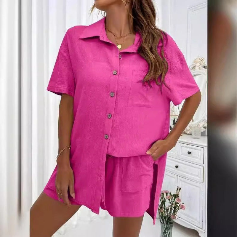 Casual Short Sleeve Shirt and Shorts Set