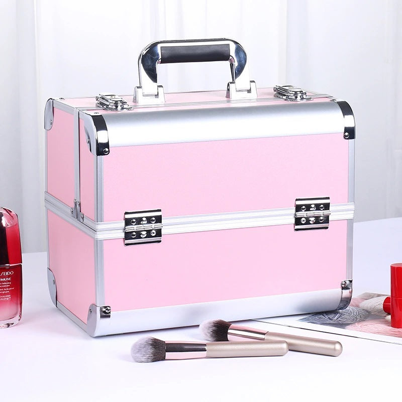 Caja de almacenamiento de maquillaje profesional de aleación de aluminio para herramientas de belleza