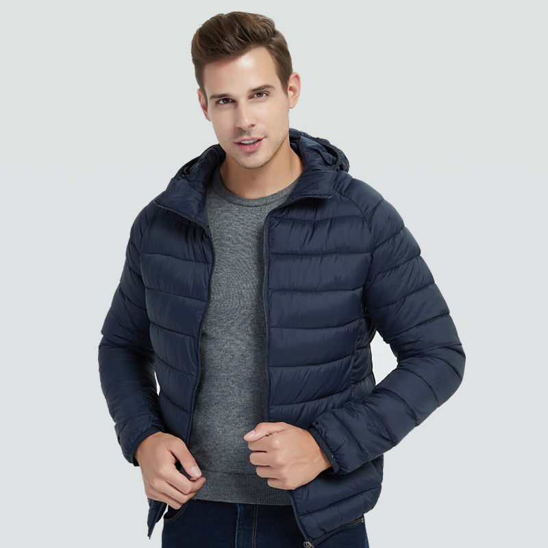 Chaqueta acolchada de algodón con cuello alto y capucha para hombre