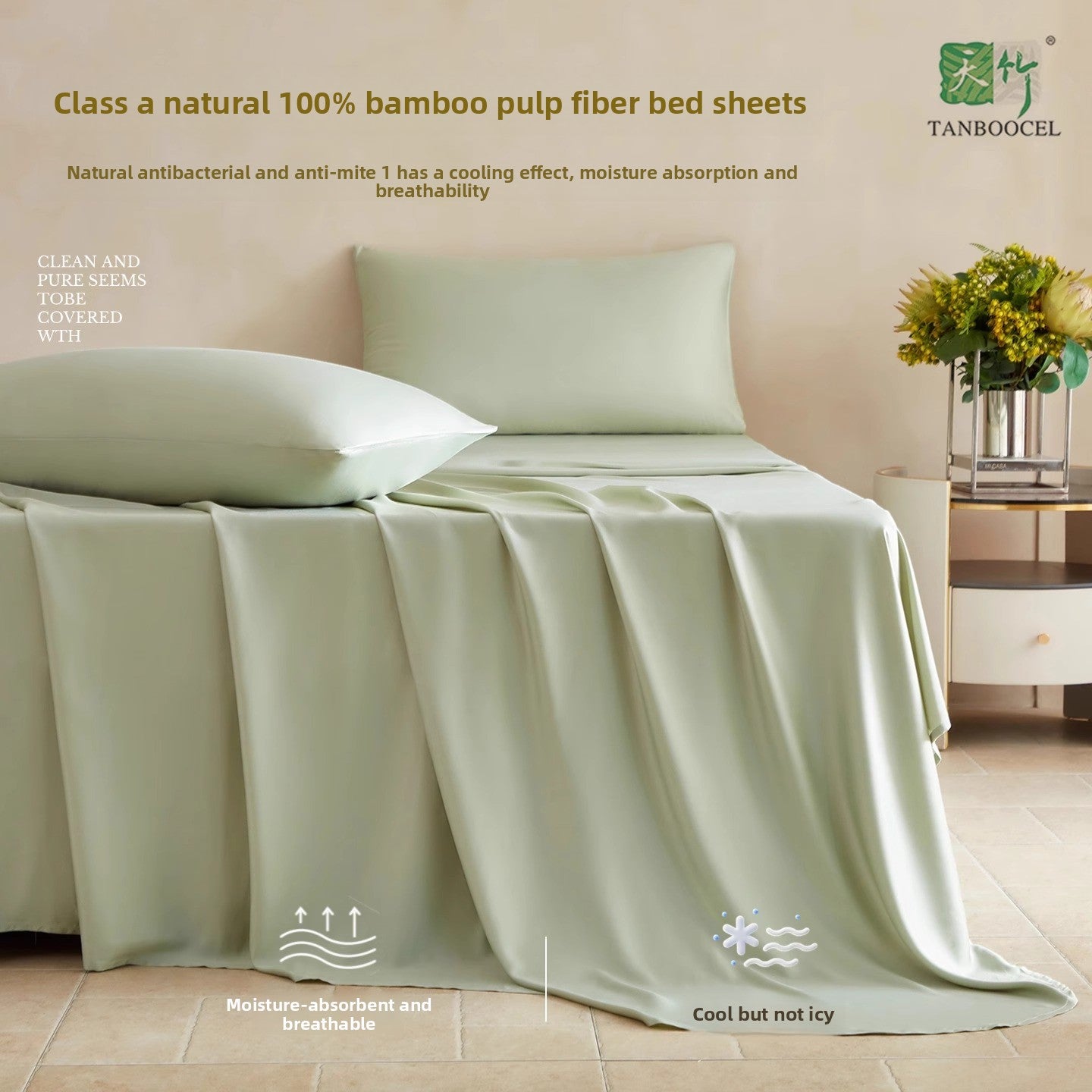 Hoja de cama de fibra de pulpa de bambú enfriamiento antibacteriano