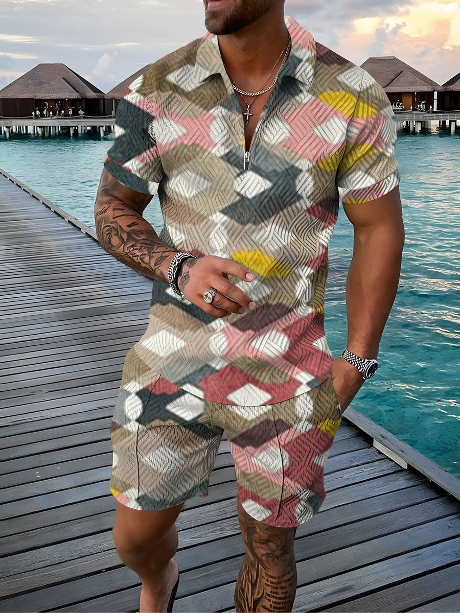 Casual Short Sleeve Shirt and Pants Set