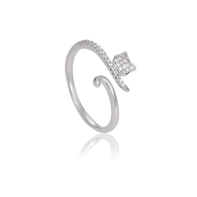Anillo ajustable de cola de gato de circonita