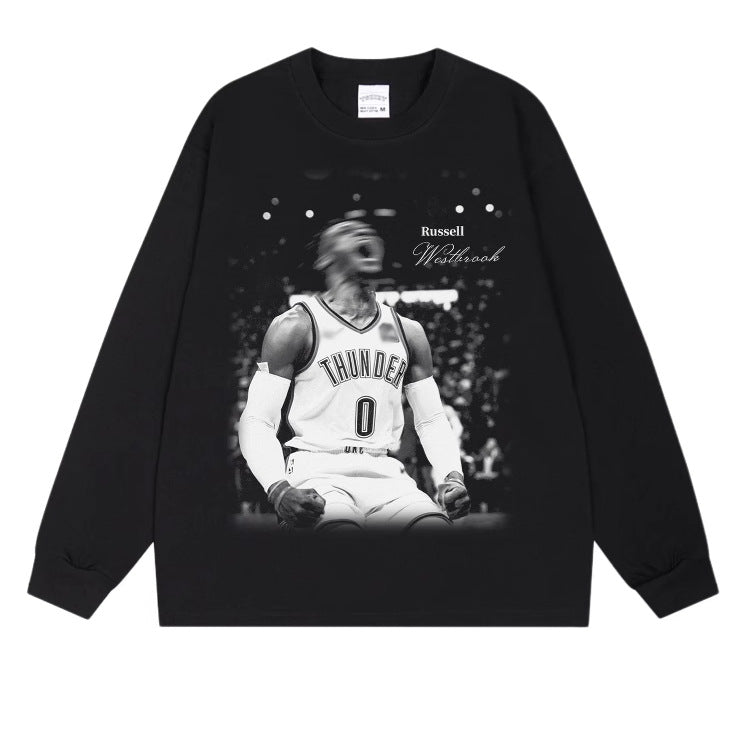 Camiseta de algodón extragrande con estampado de baloncesto retro