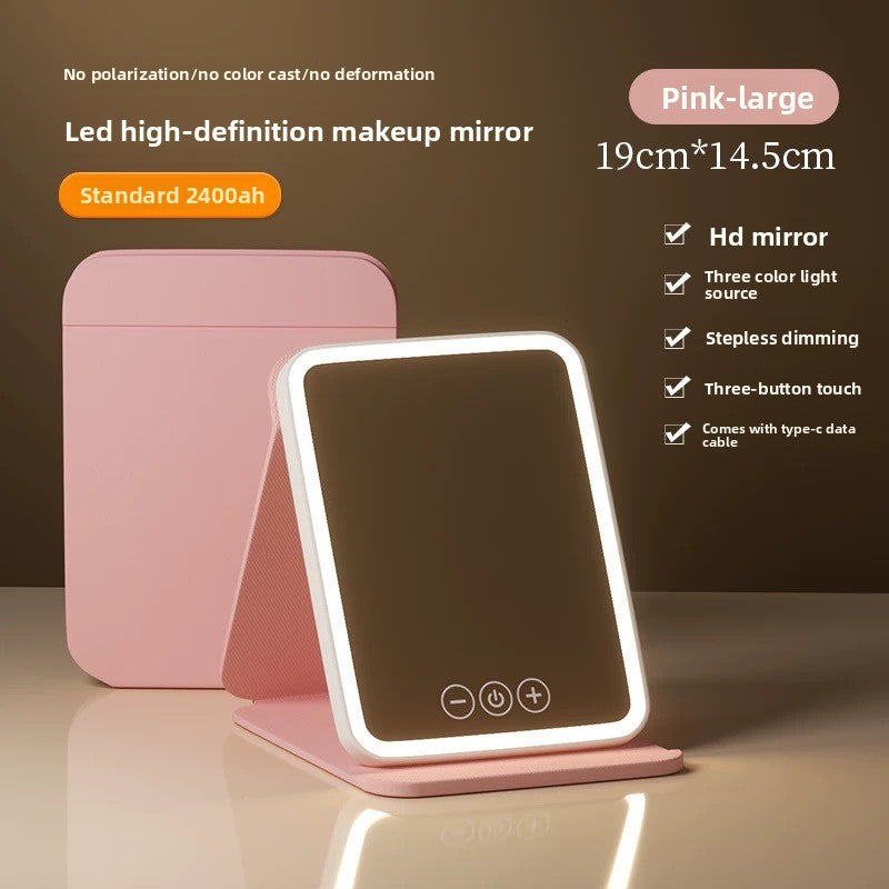 Espejo de maquillaje LED plegable con luz ajustable