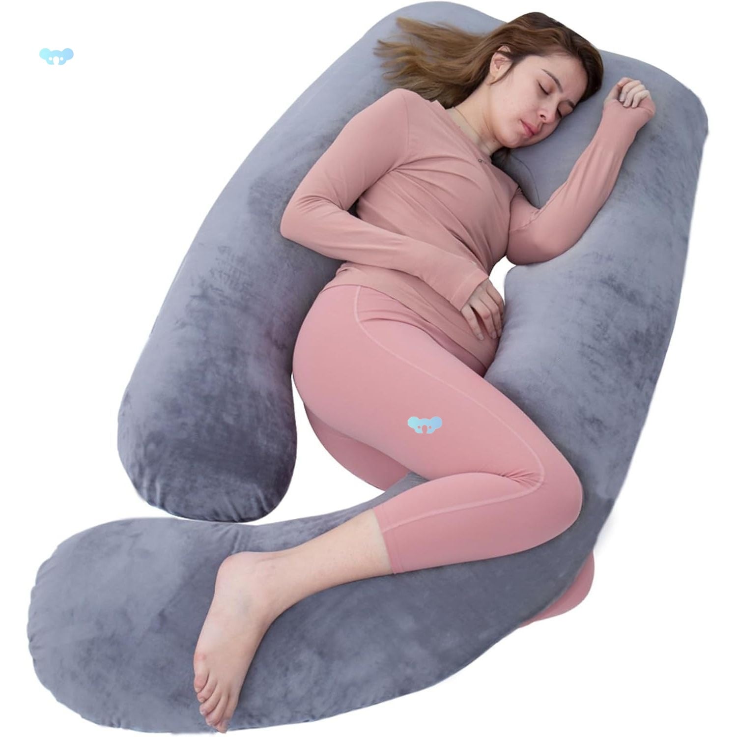 Almohada corporal en forma de U de franela para mujeres embarazadas de cuerpo completo