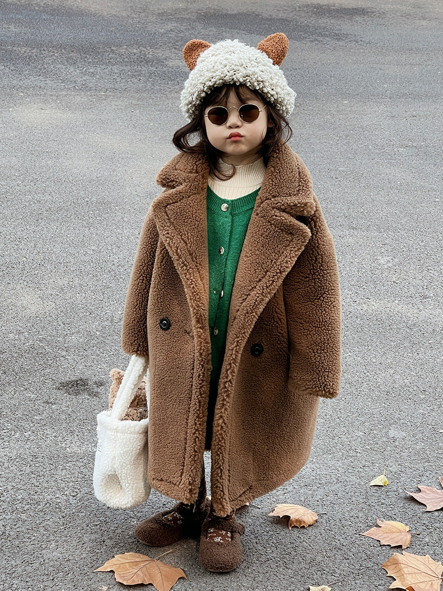 Abrigo de invierno de mezcla de lana de peluche para niños