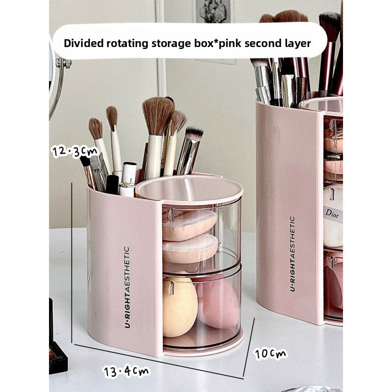 Organizador de brochas de maquillaje giratorio con almacenamiento de polvo