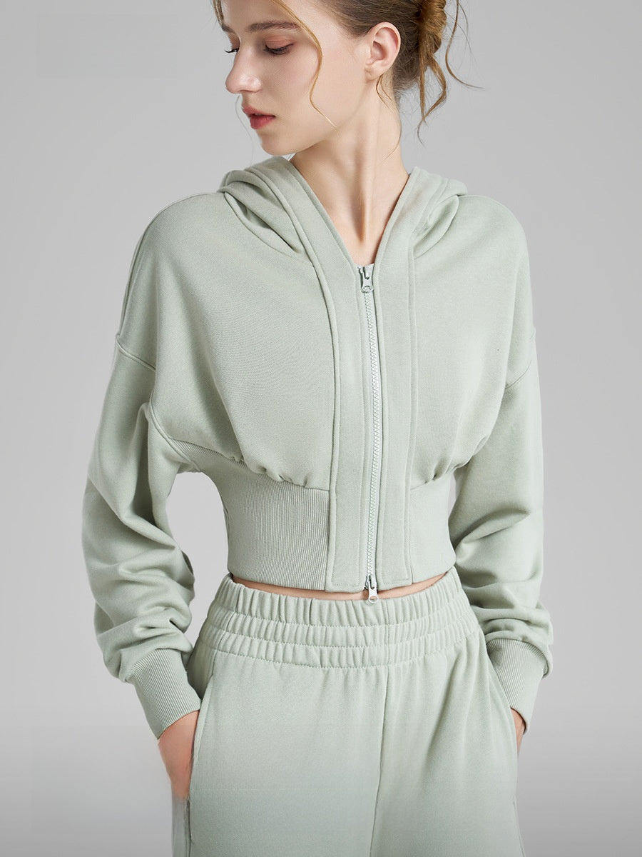 Hooded Yoga Fitness Top with Double Zipper