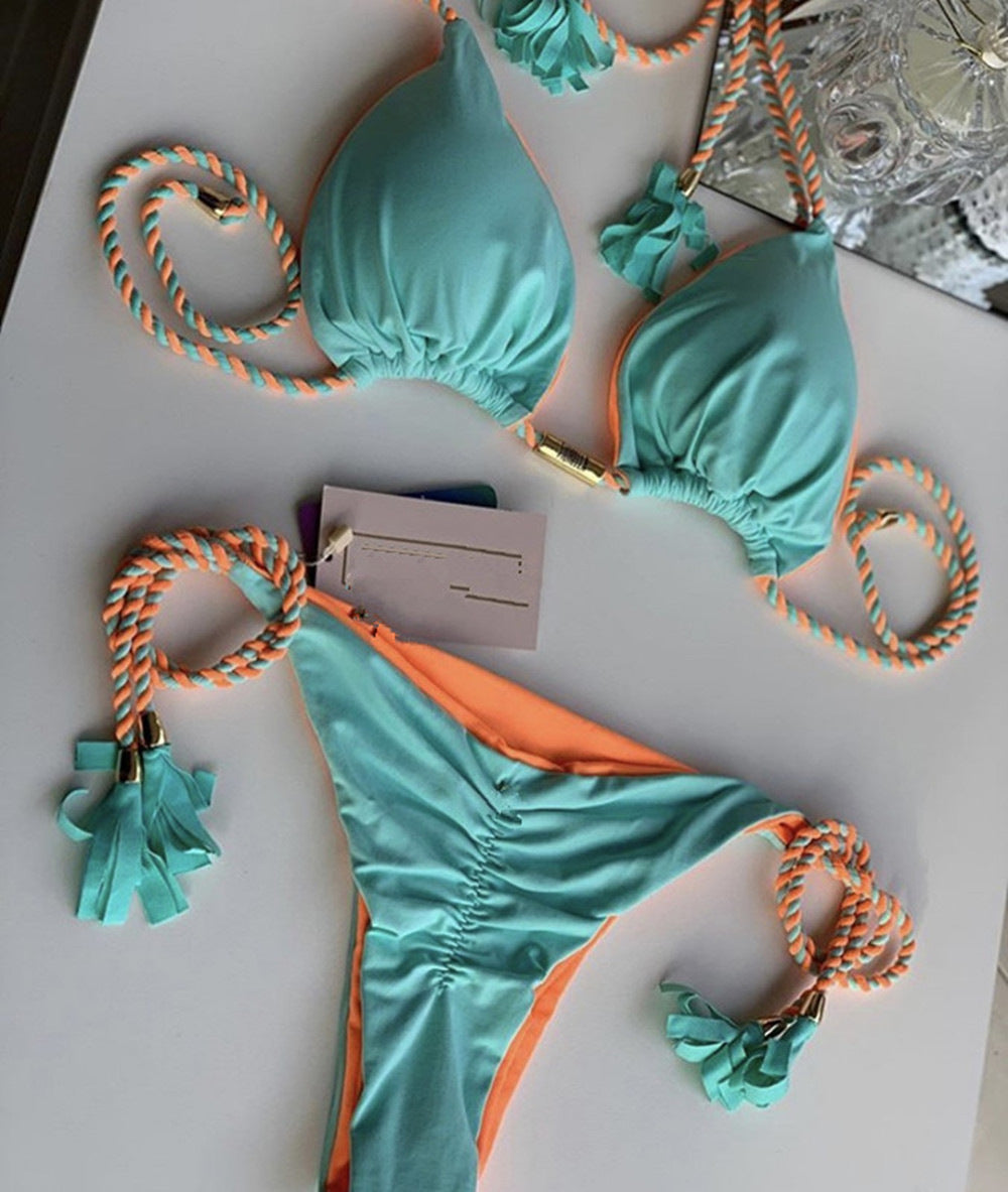 New Sexy Vacation Bikini, Hot Spring Two-Piece Solid Color Swimsuit