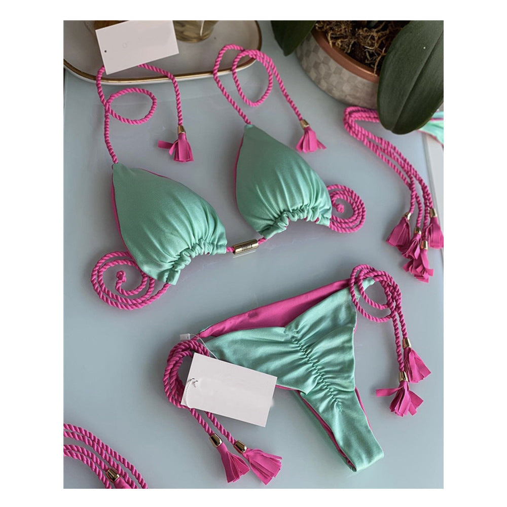 New Sexy Vacation Bikini, Hot Spring Two-Piece Solid Color Swimsuit