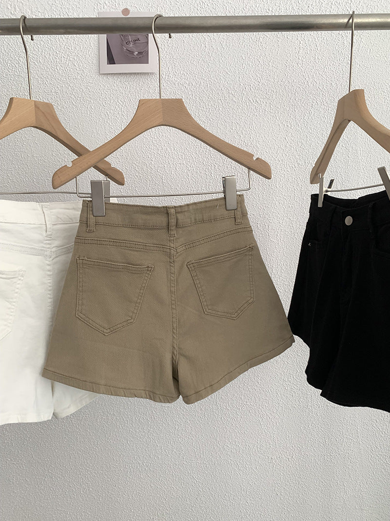 Pantalones cortos de pierna ancha de cintura alta de mezclilla de cintura alta para mujer