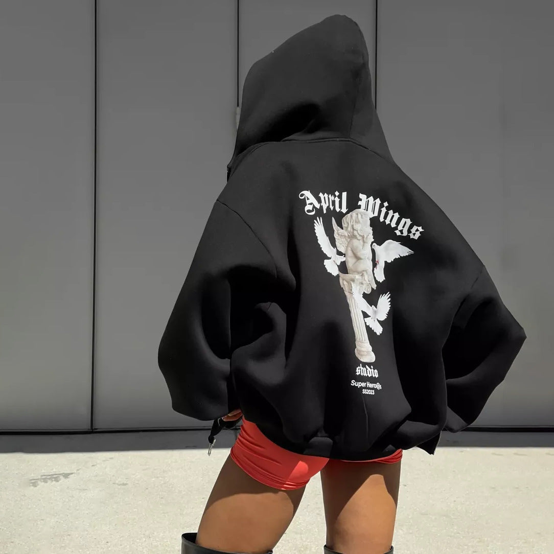 Sudadera con capucha estampada en la espalda