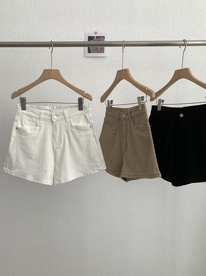 Pantalones cortos de pierna ancha de cintura alta de mezclilla de cintura alta para mujer