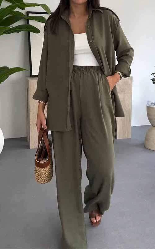Conjunto de dos piezas de pantalones casuales de pierna ancha para mujer
