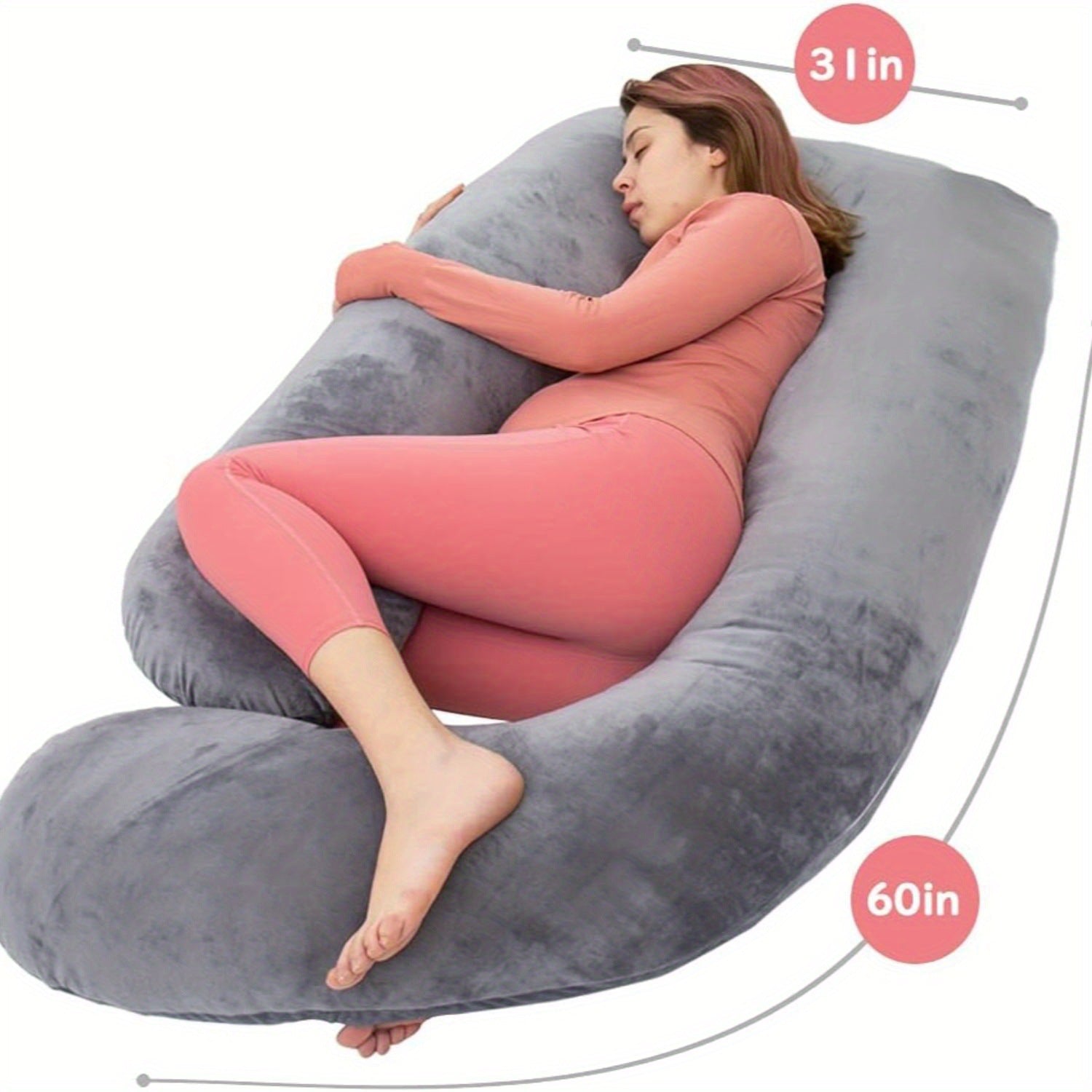 Almohada corporal en forma de U de franela para mujeres embarazadas de cuerpo completo