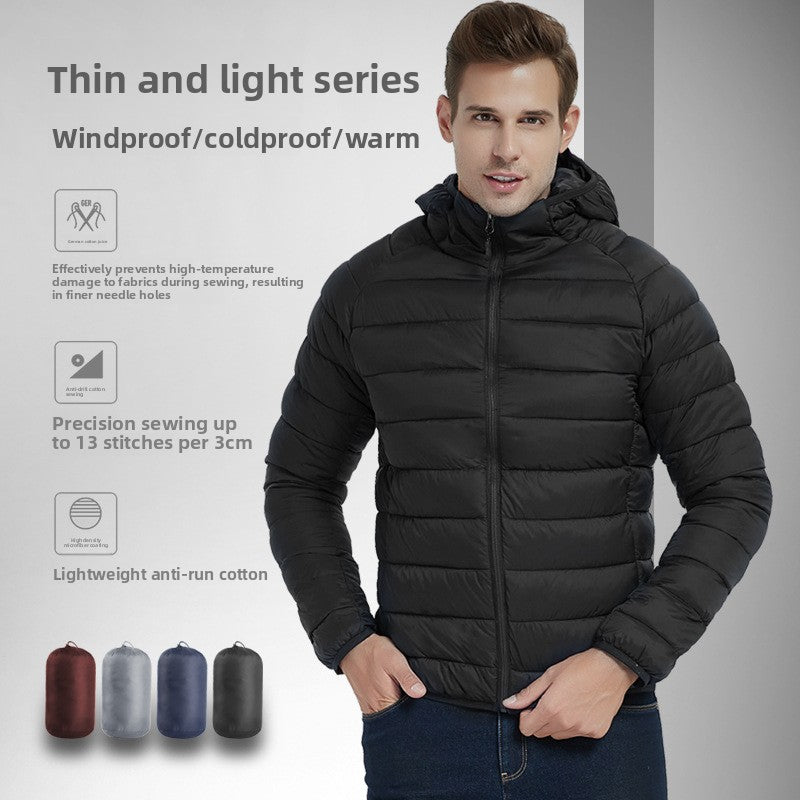 Chaqueta acolchada de algodón con cuello alto y capucha para hombre