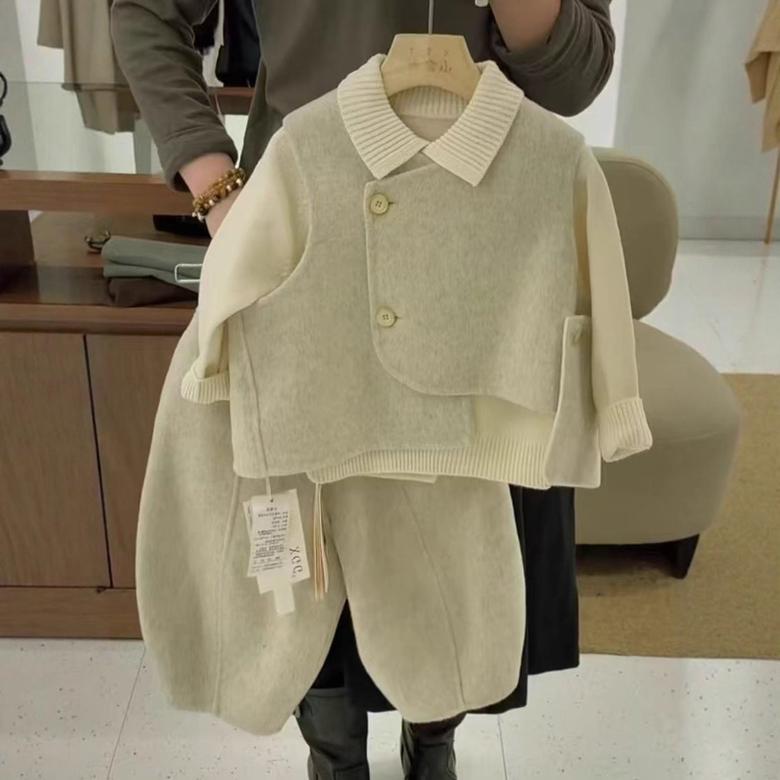 Conjunto de chaleco y pantalones de mezcla de lana para niños