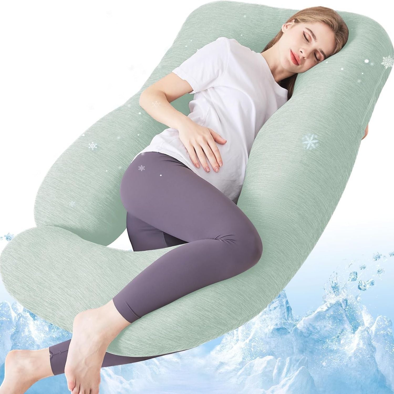 Almohada corporal en forma de U de franela para mujeres embarazadas de cuerpo completo