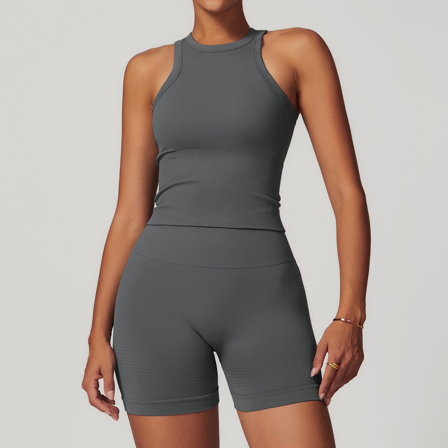Conjunto de yoga Racerback sin costuras con cintura acanalada