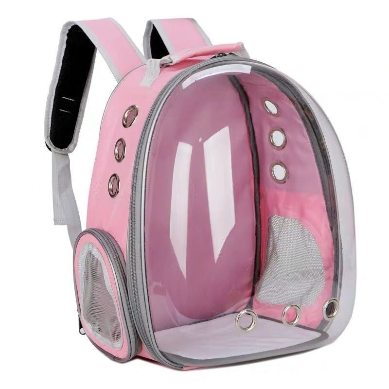 Mochila portátil transparente para mascotas con puerta lateral