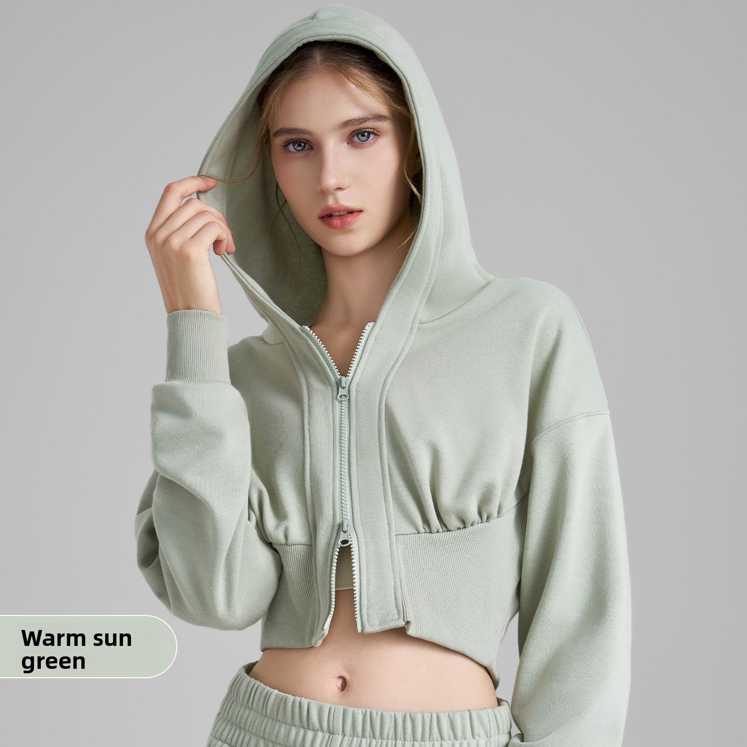 Hooded Yoga Fitness Top with Double Zipper