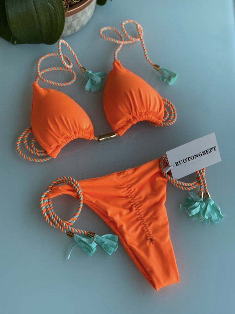 New Sexy Vacation Bikini, Hot Spring Two-Piece Solid Color Swimsuit
