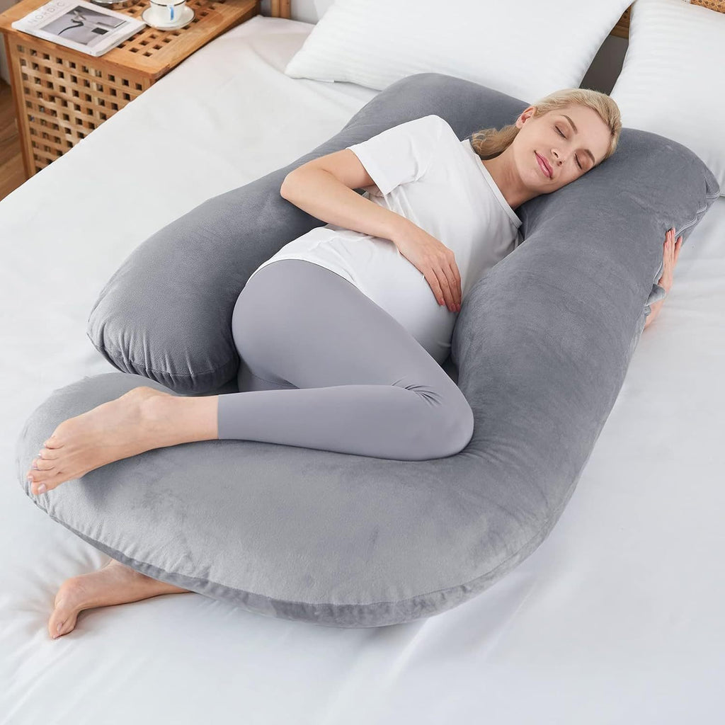 Almohada corporal en forma de U de franela para mujeres embarazadas de cuerpo completo