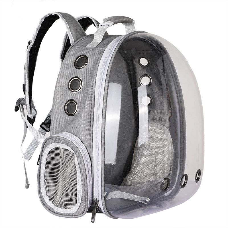Mochila portátil transparente para mascotas con puerta lateral