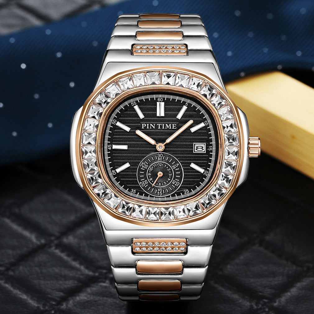 Reloj de cuarzo con acento de diamante para hombre
